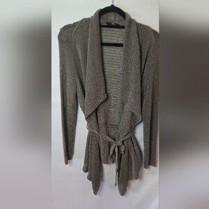 Boss Hugo Boss Cozy Cotton/Silk Blend Open Knit Belted Tan Cardigan Sweater XS